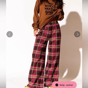 Dressed in LALA Pink and Brown Plaid Trousers
